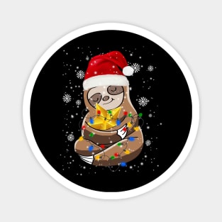 Cute Sloth In Santa Hat Christmas Lights Gift Magnet